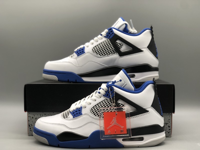 Mens Air Jordan 4 Motorsports Sneakers White Game Royal-Black